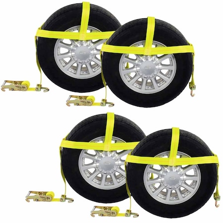Us Cargo Control Car Carrier Tire Holder Basket Straps w/ Swivel Hooks & Ratchet, PK4 WNTH24-4PK